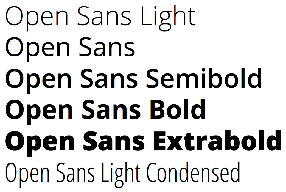 Muestras de la familia tipográfica Open Sans con variantes de estilo